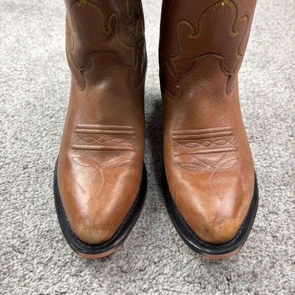 Boys Old West Brown Leather Cowboys Boots size 4.5 - Picture 9 of 11